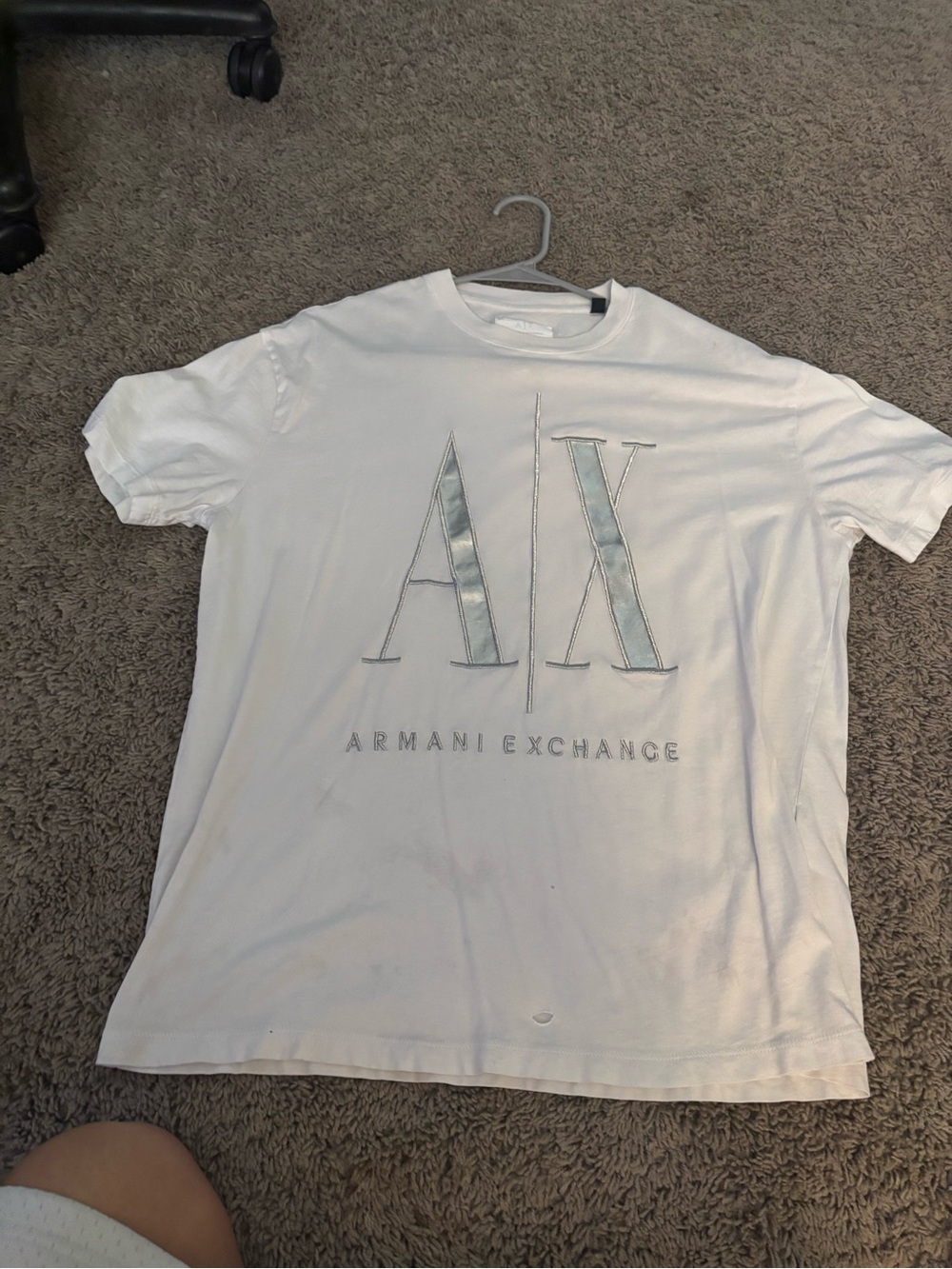 Armani Exchange White Short-Sleeve Tee with Metallic AX Logo
